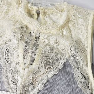 Alt'ard State Micro Pleat Lace Insets Mockneck Event Party Shower Trapez Summer